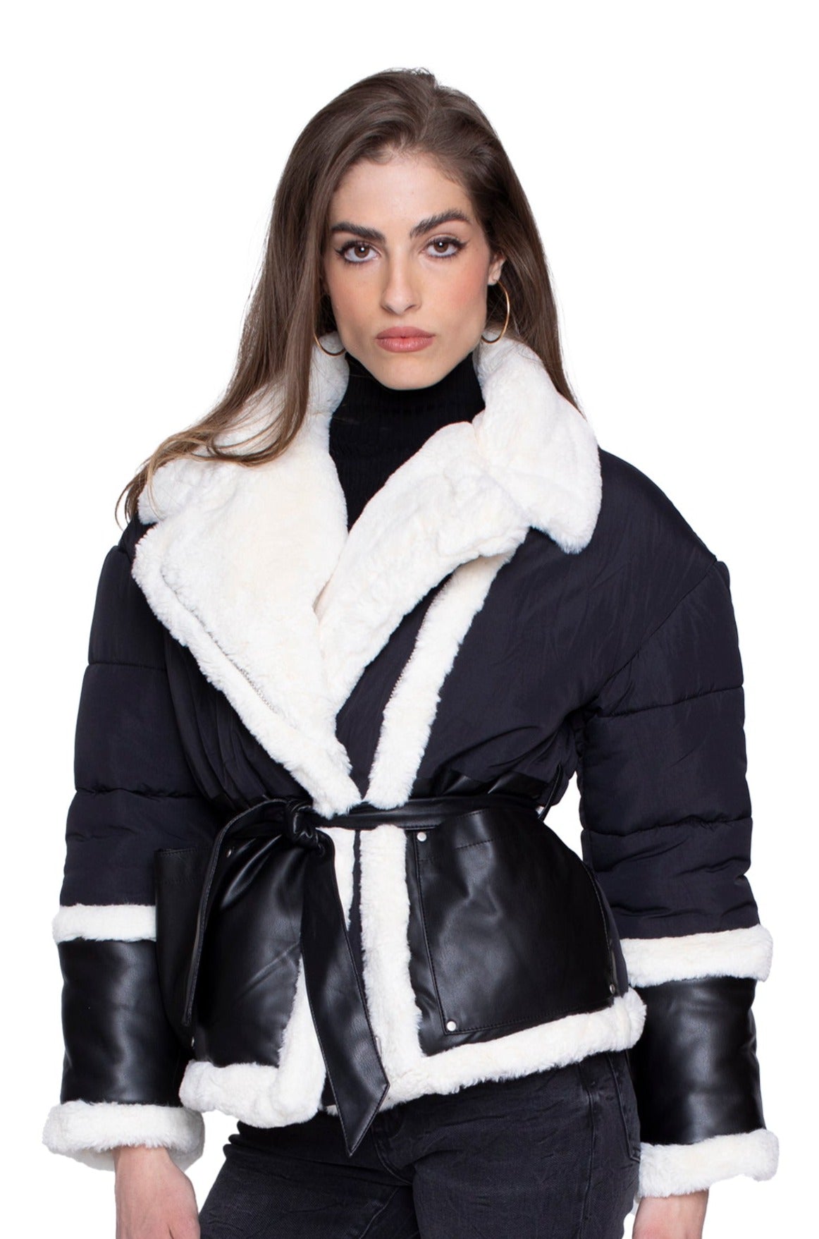 Baby Its Cold Wrap Puffer in Black and Off White