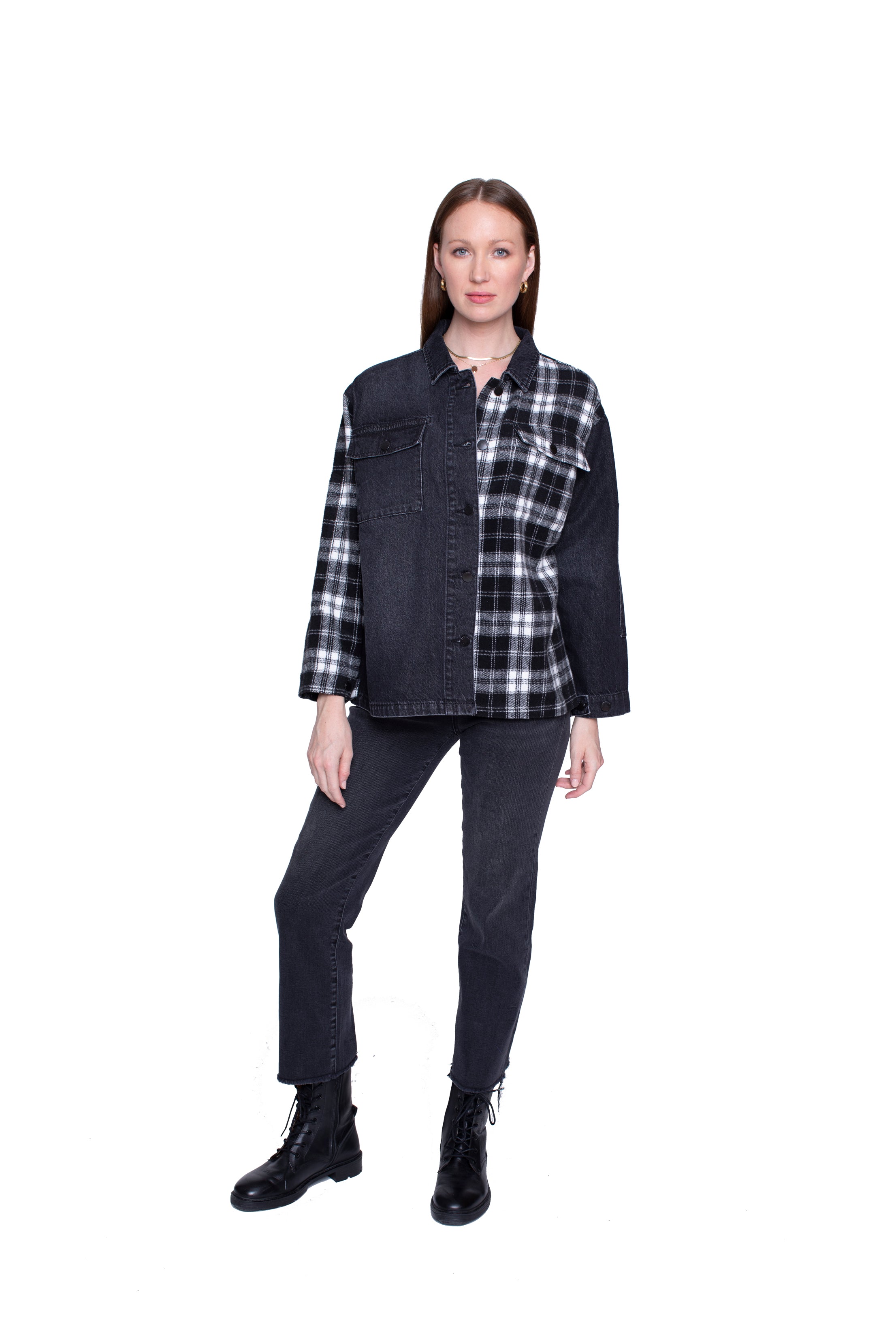 Your Ex Boyfriends Plaid Shacket in Black Stone & Black