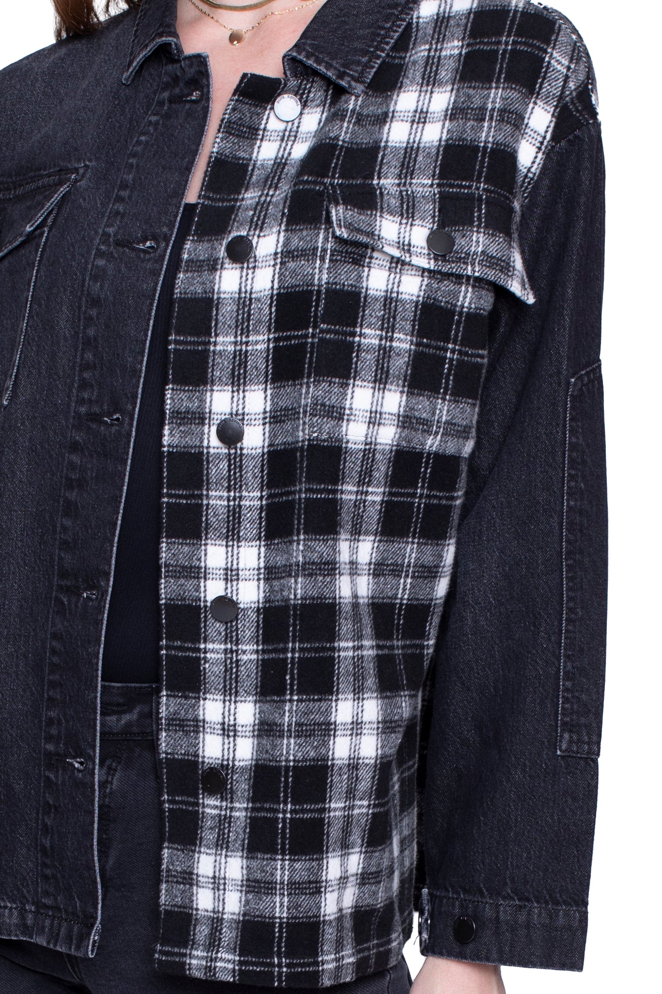 Your Ex Boyfriends Plaid Shacket in Black Stone & Black