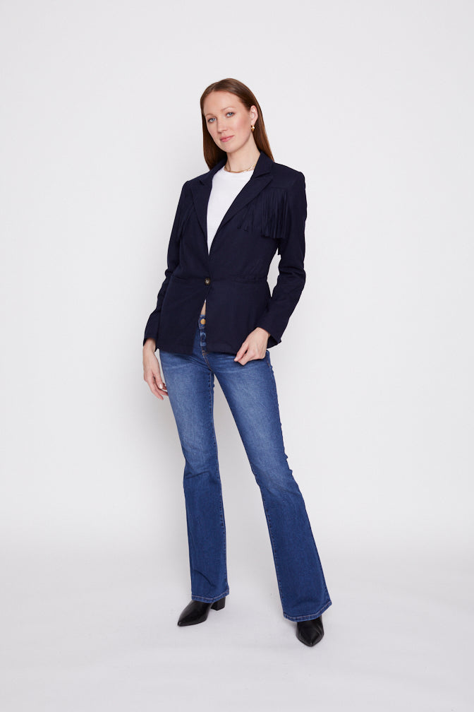 Helen Fringe Blazer in Midnight Navy With Removeable Denim Insert