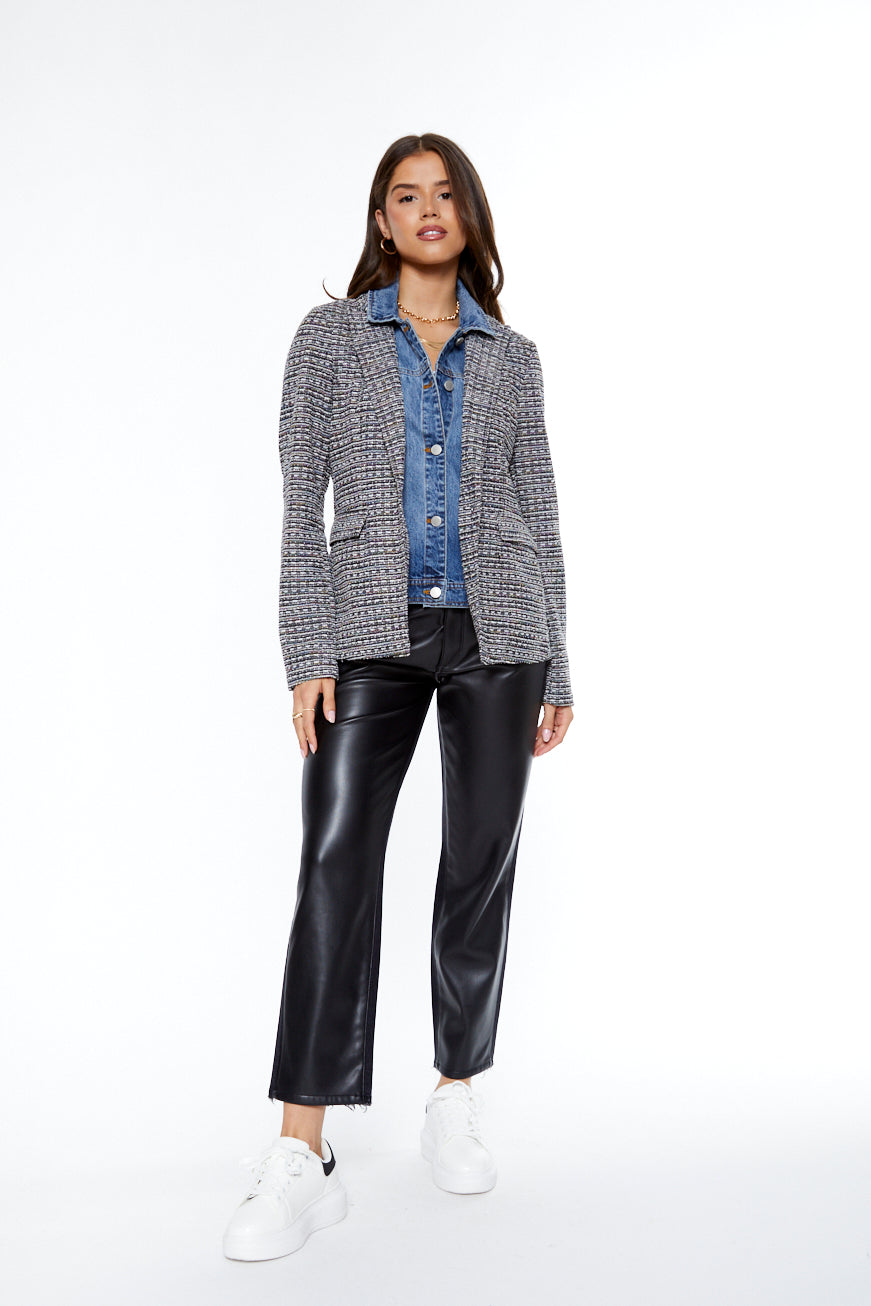 Helen Black & Rainbow Tweed Blazer With Removable Denim Insert