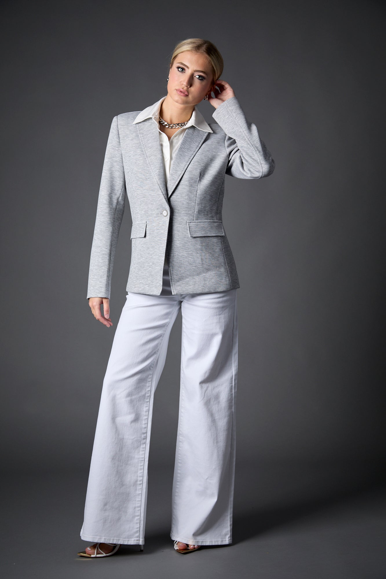 Helen Blazer in Heather Cement With Removable Shirt Insert