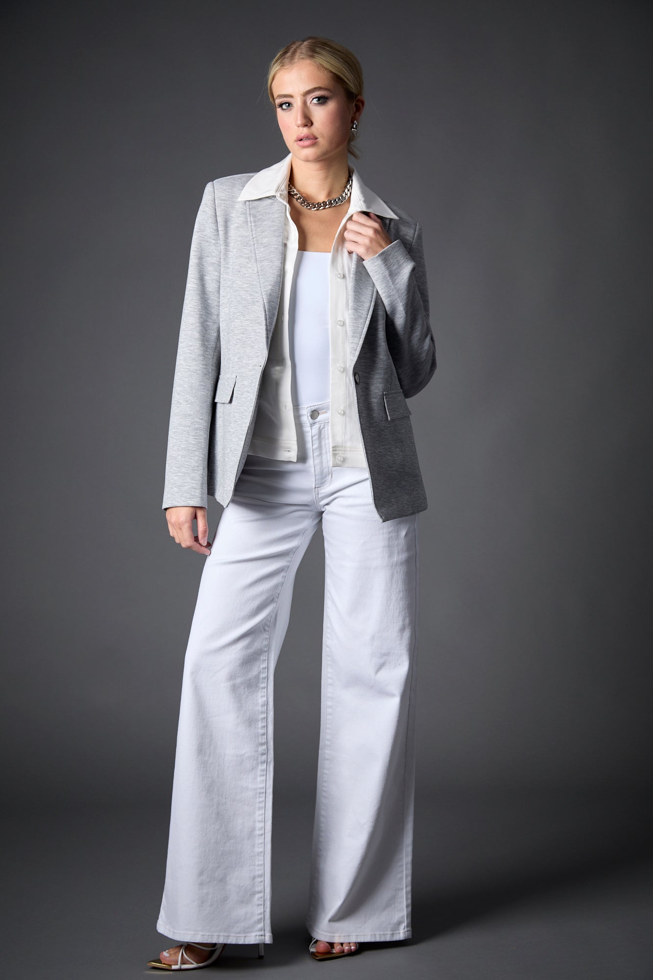 Helen Blazer in Heather Cement With Removable Shirt Insert