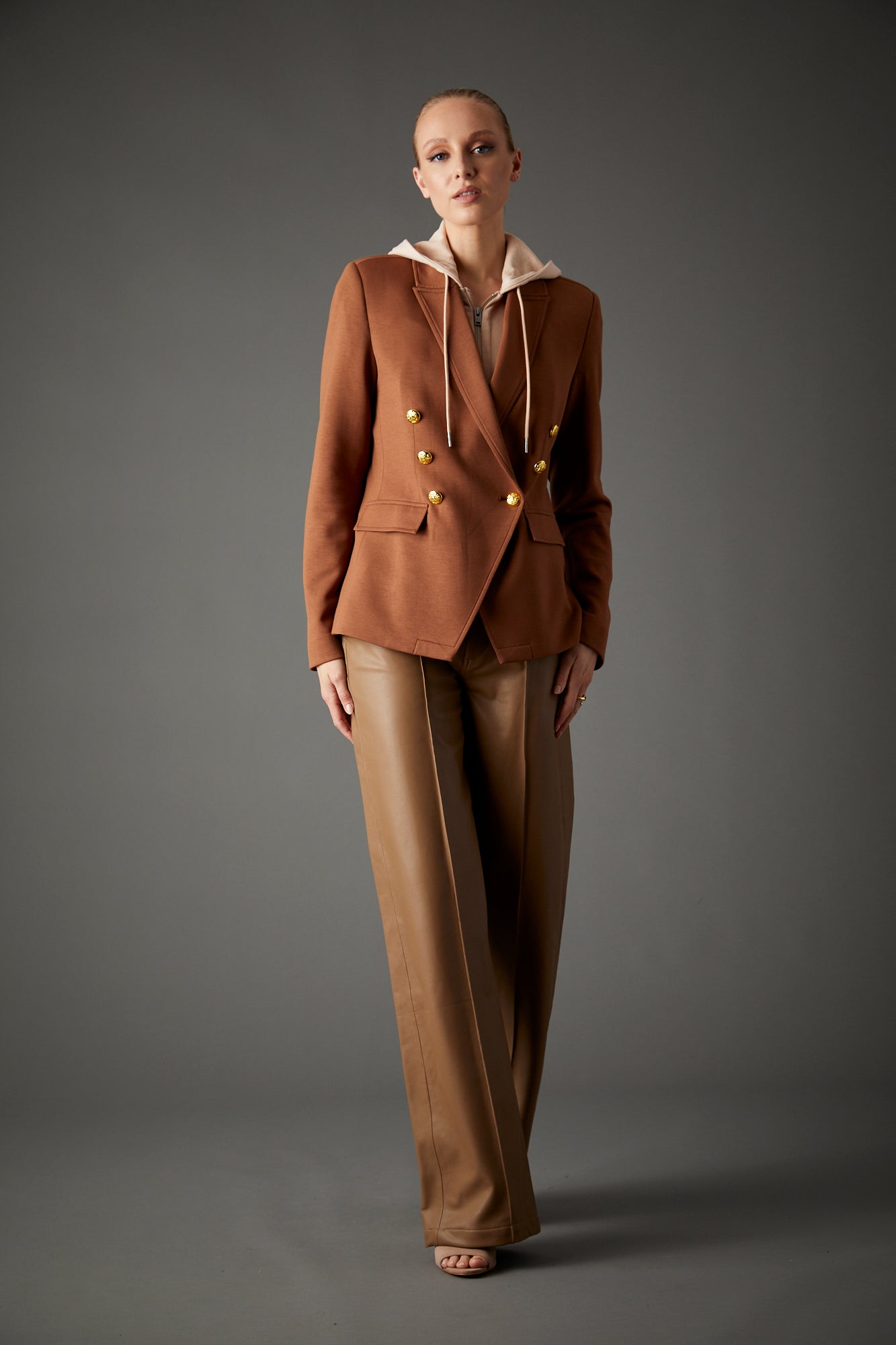 Helen Double Breasted Blazer in Toffee & Tan