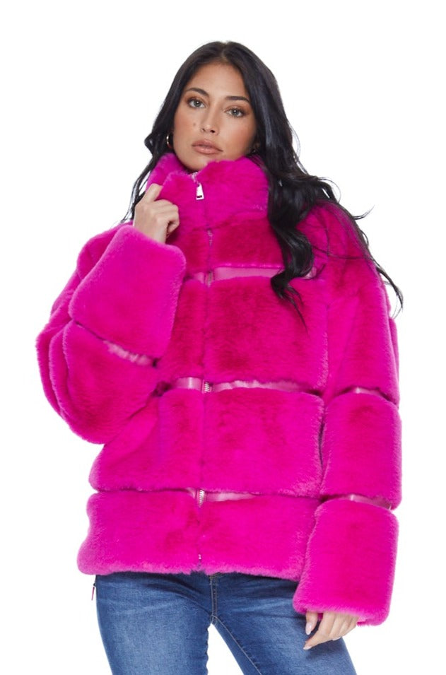 Mob Wife UnReal Leather Fur Jacket In Hot Pink