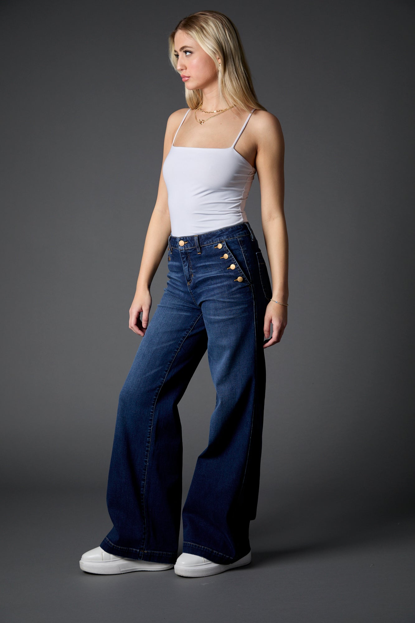 Selena Recycled Wide Leg Trouser in Deep Sea