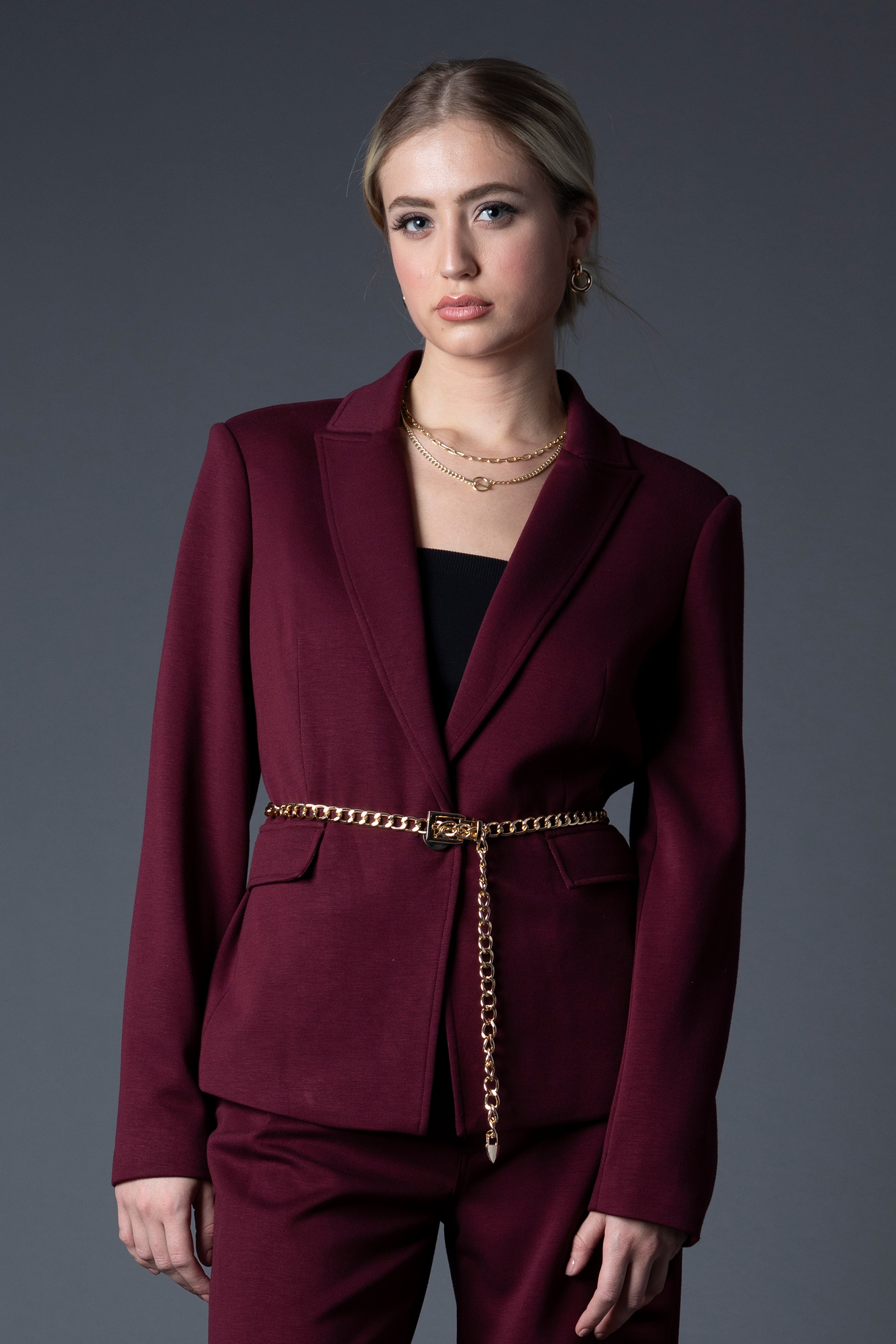 Taylor Belted Blazer in Vampy