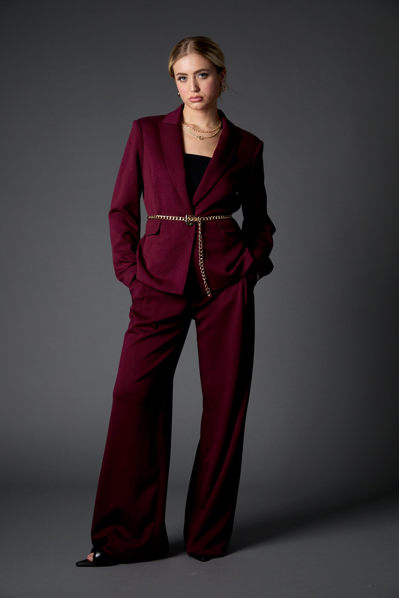 Taylor Belted Blazer in Vampy