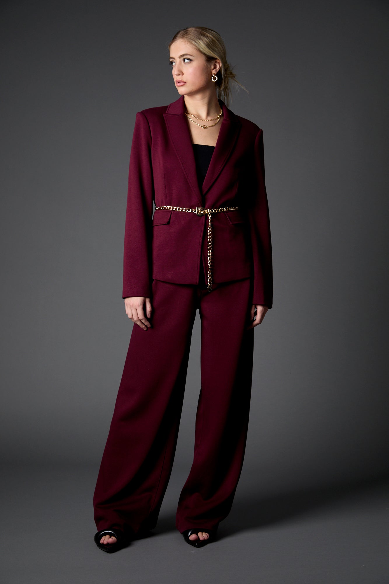 Taylor Belted Blazer in Vampy