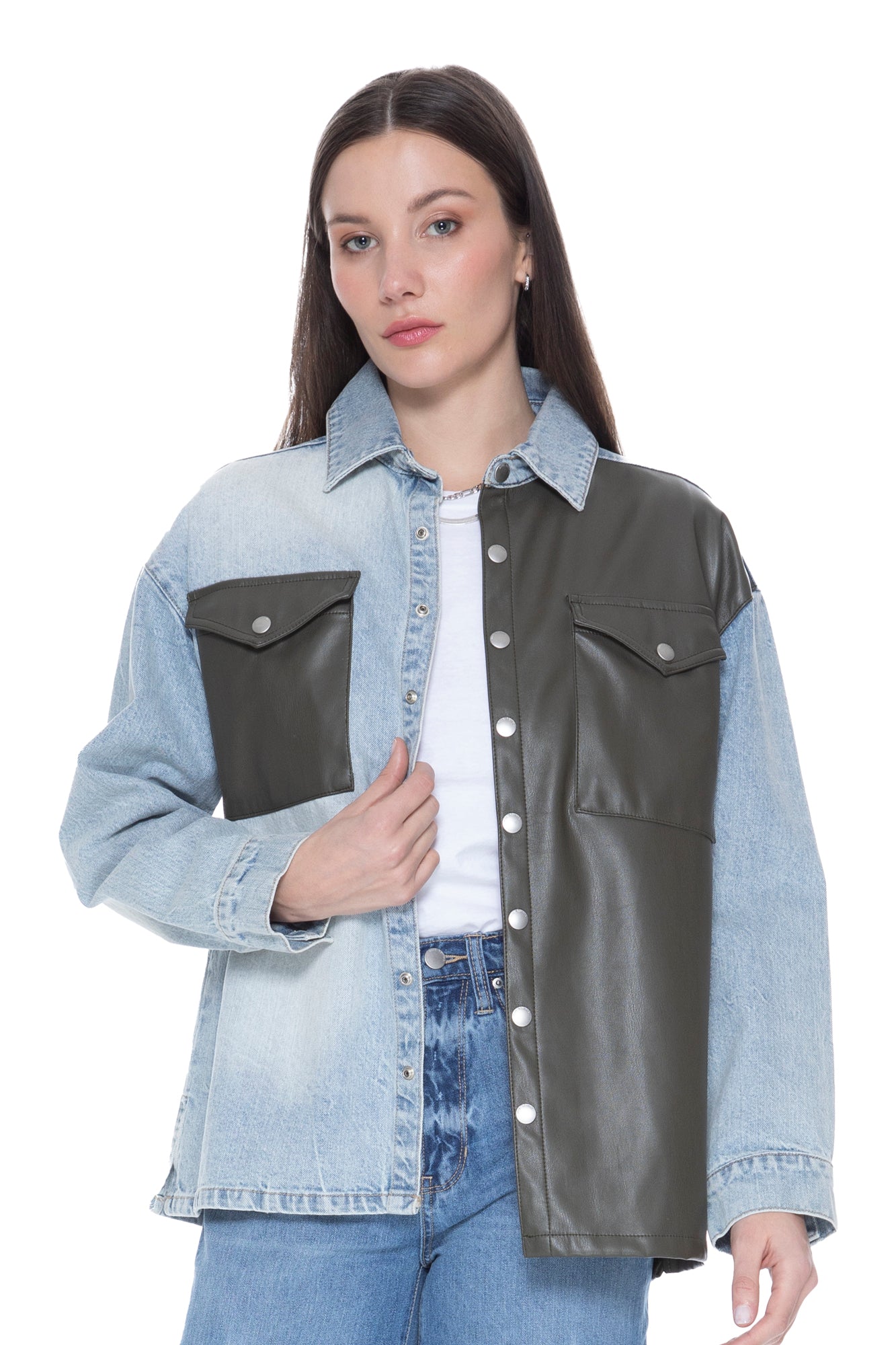 UNreal Leather & Denim Shacket