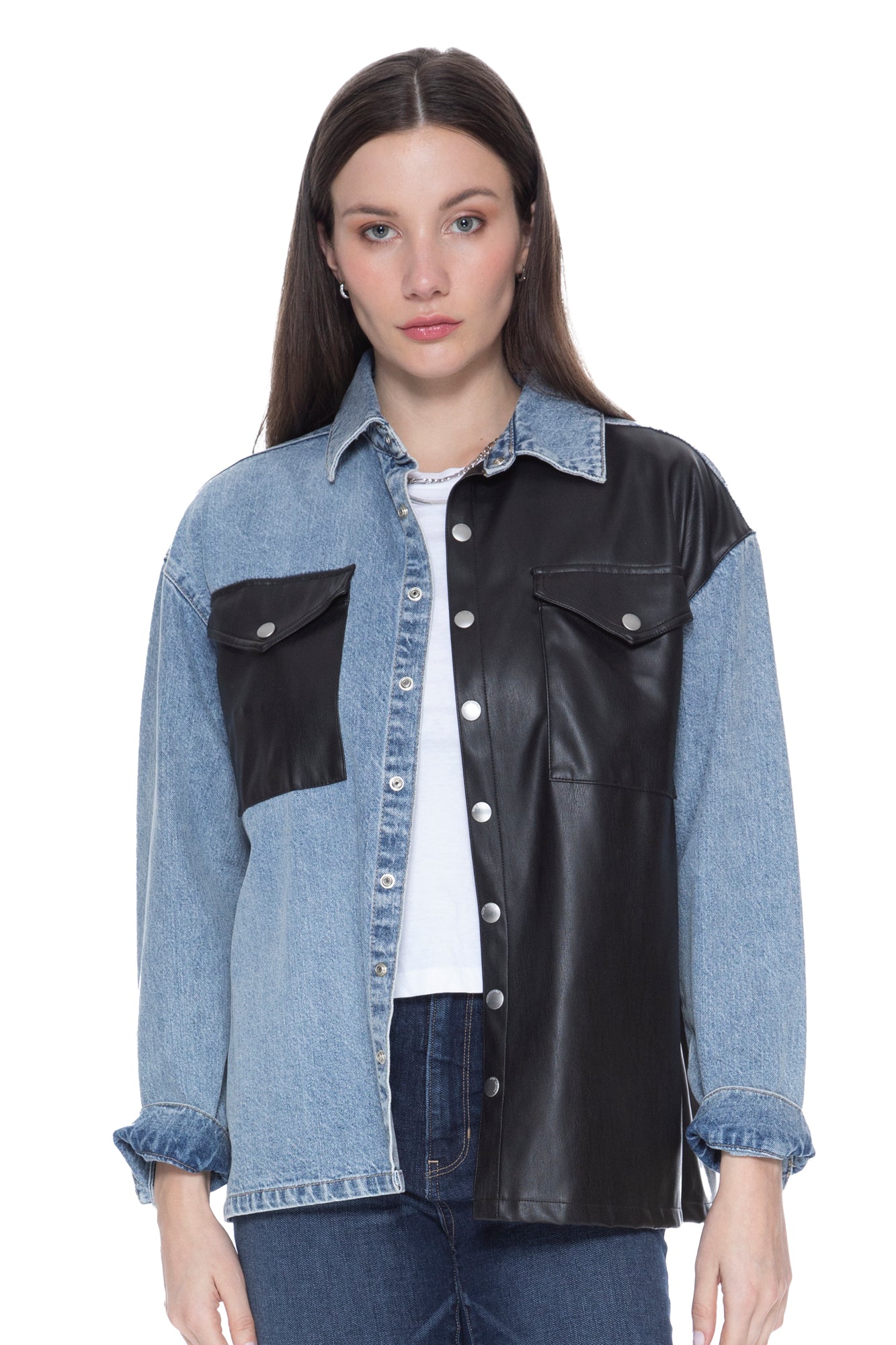 Unreal Leather & Denim Shacket