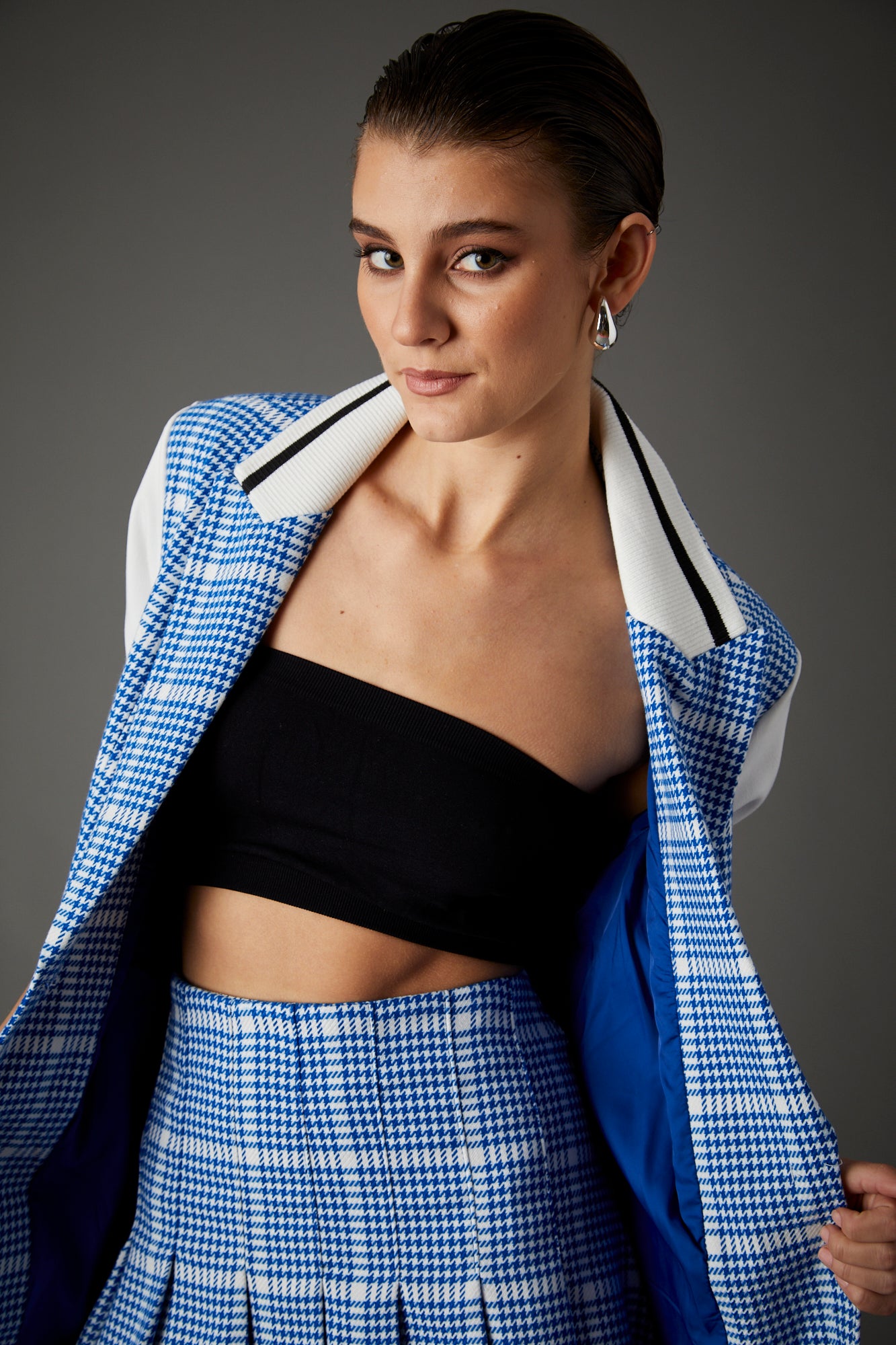 Varsity Blazer in Santorini Blue Houndstooth